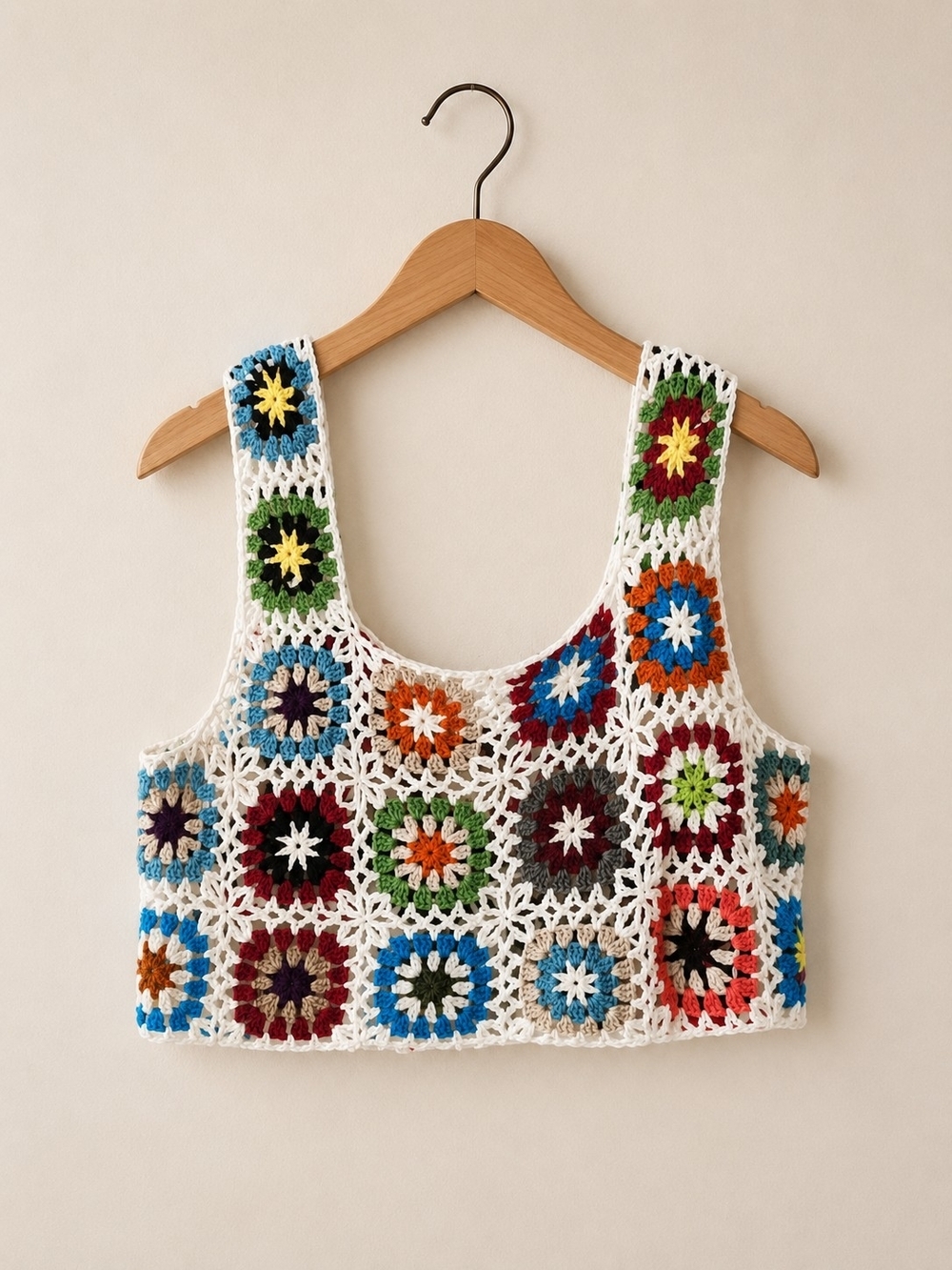 Say What? Hand Crochet Summer Floral Embroidered Knit Tank - Small - Picture 2 of 4